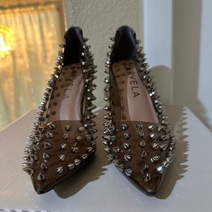 Carvela, the Lapiz Court Clear Studded Pointed Toe Pumps